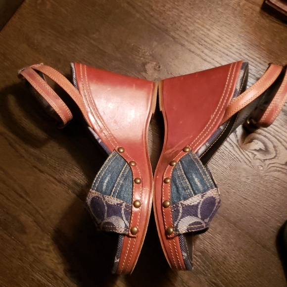 Coach Lynda Patchwork Leather Denim Snake Wedge 8 - Picture 9 of 16